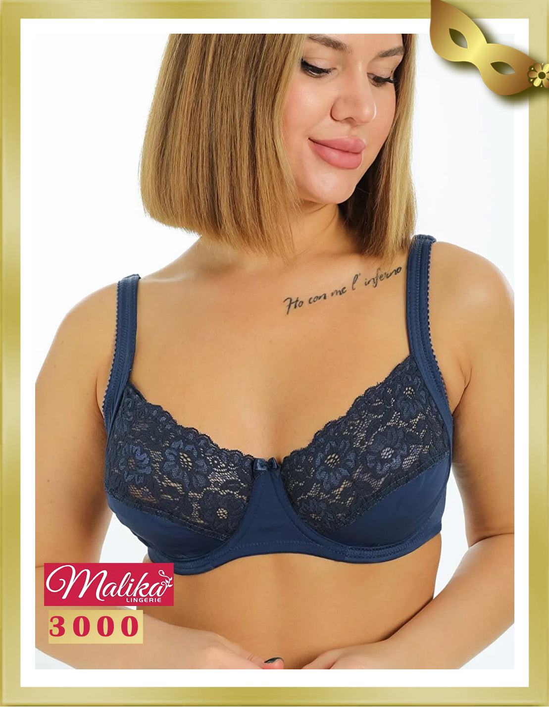 Malika Underwire Lace Minimizer Bra 3000 Navy