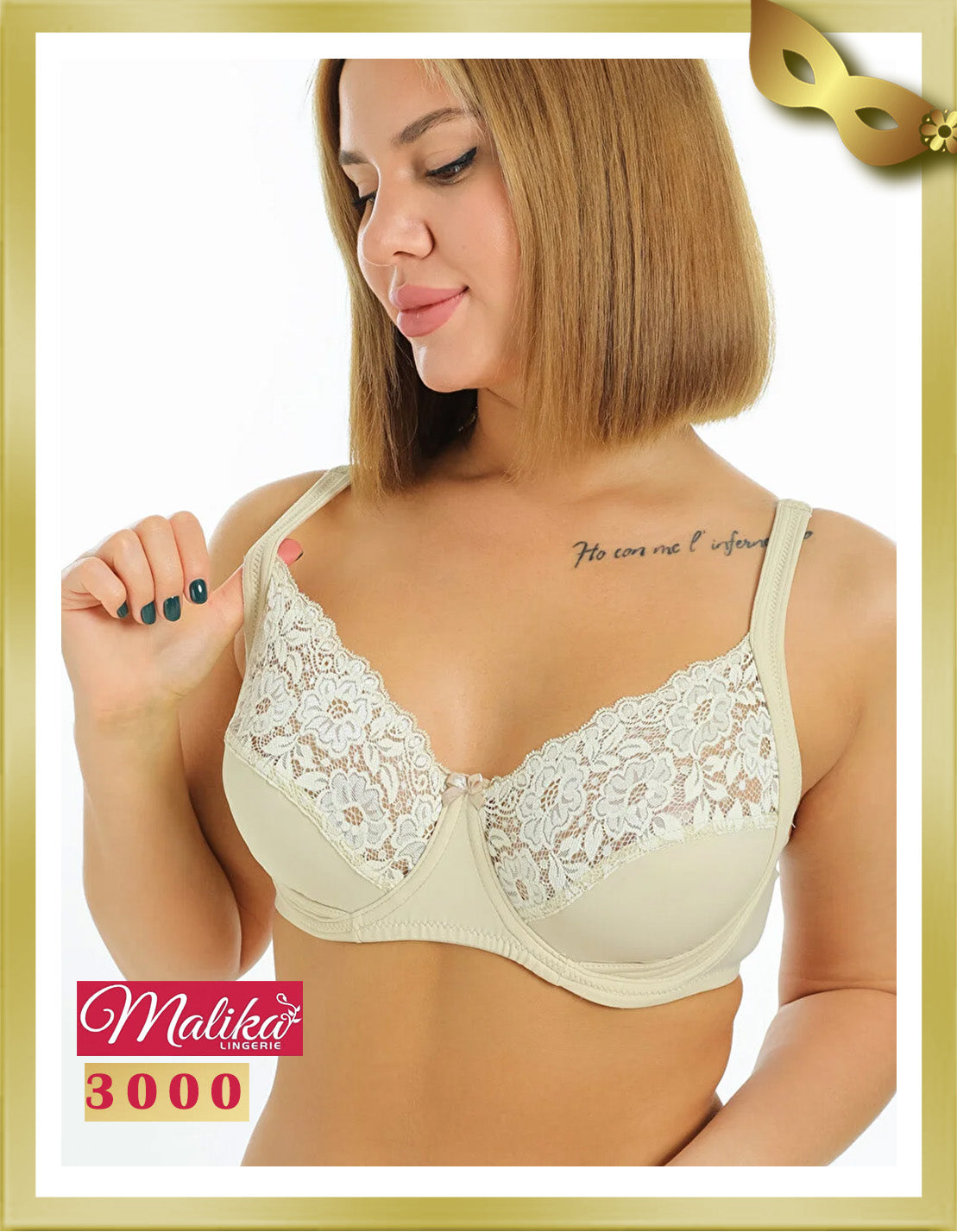 Malika Underwire Lace Minimizer Bra 3000 D Beige