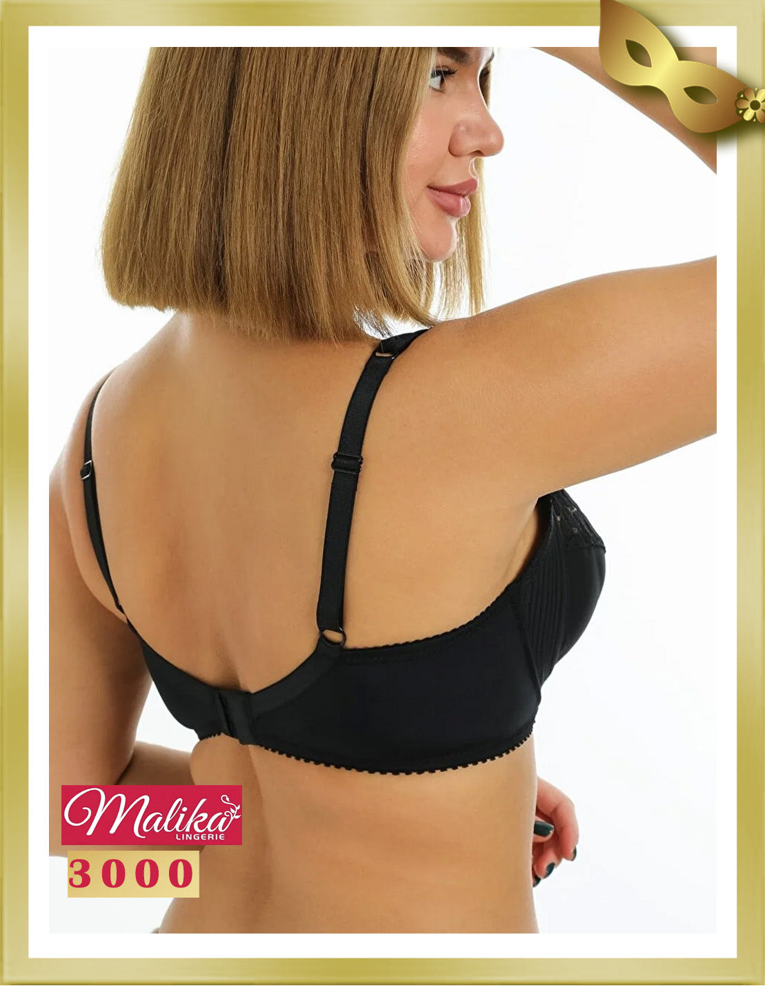 Malika Underwire Lace Minimizer Bra 3000 C Black