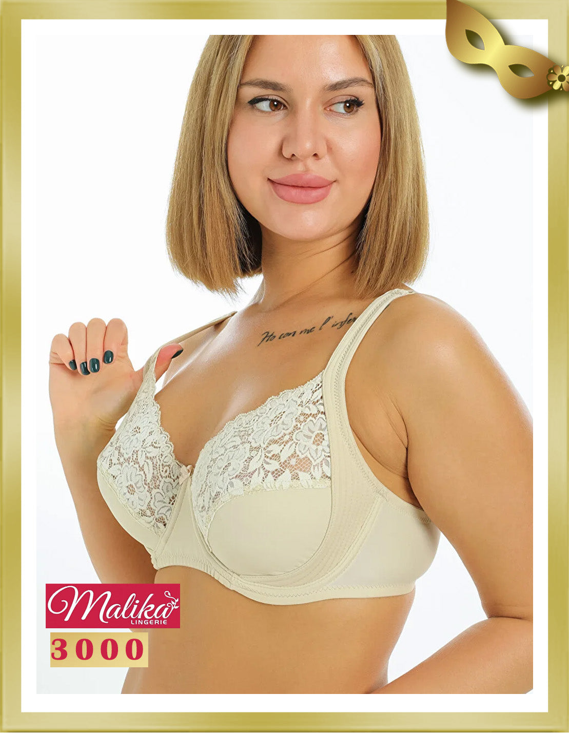 Malika Underwire Lace Minimizer Bra 3000 Beige