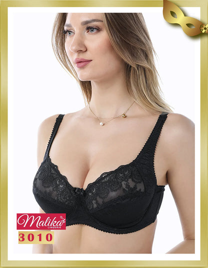 Malika Embroidery Underwire Minimizer Gathering Bra 3010 C Black