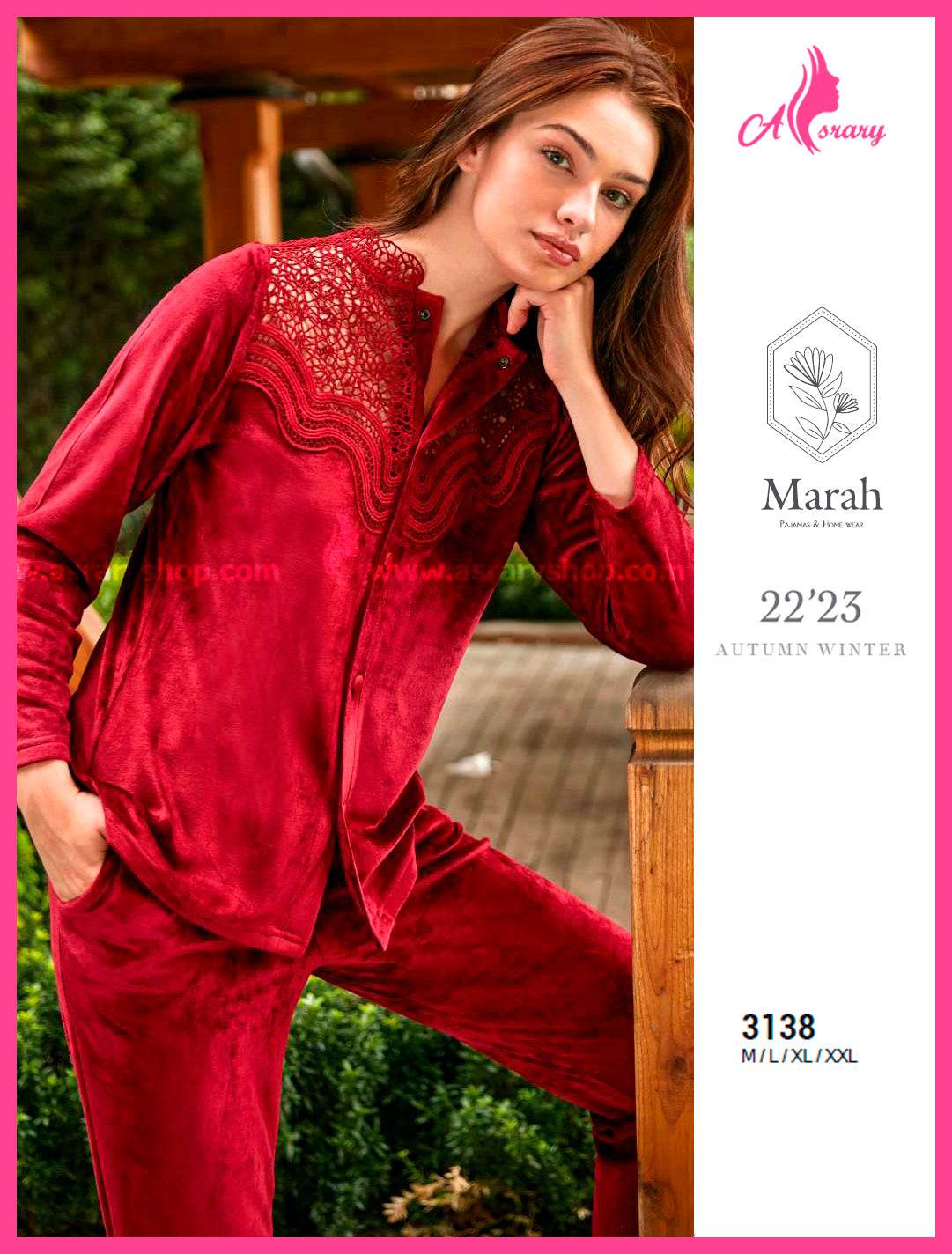 Marah Velvet Embroidered Buttoned Pajamas 3138 XL