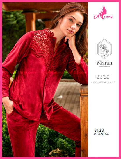 Marah Velvet Embroidered Buttoned Pajamas 3138 XL