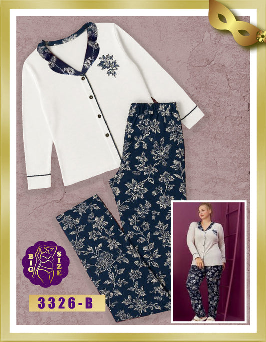 Elitol Special Size Long Cotton Pajamas with Buttons 3326-B 4XL