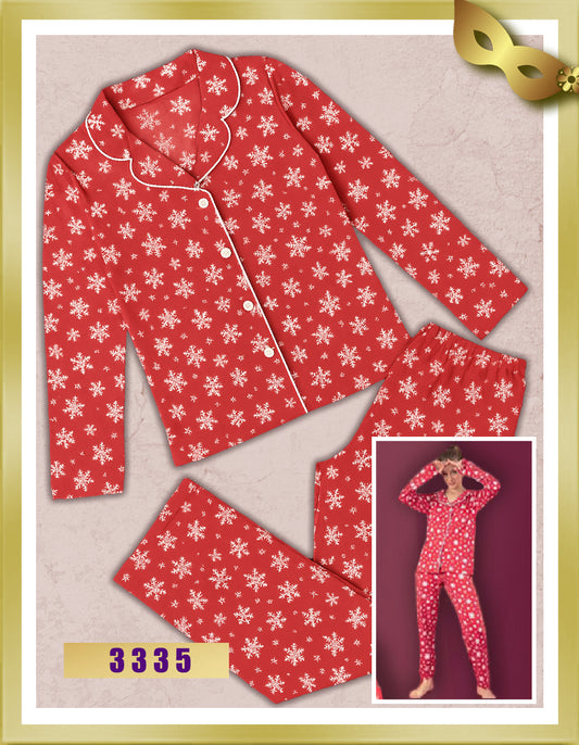 Elitol Cotton Buttoned Printed Long Pajamas 3335