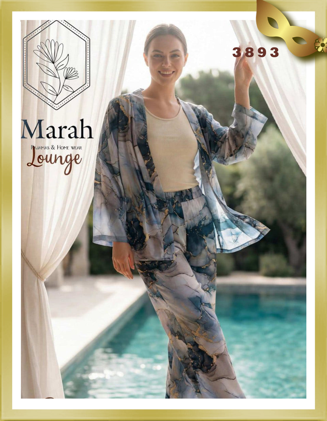 Printed Viscose Long Pajama with Kimono Robe Set 3893