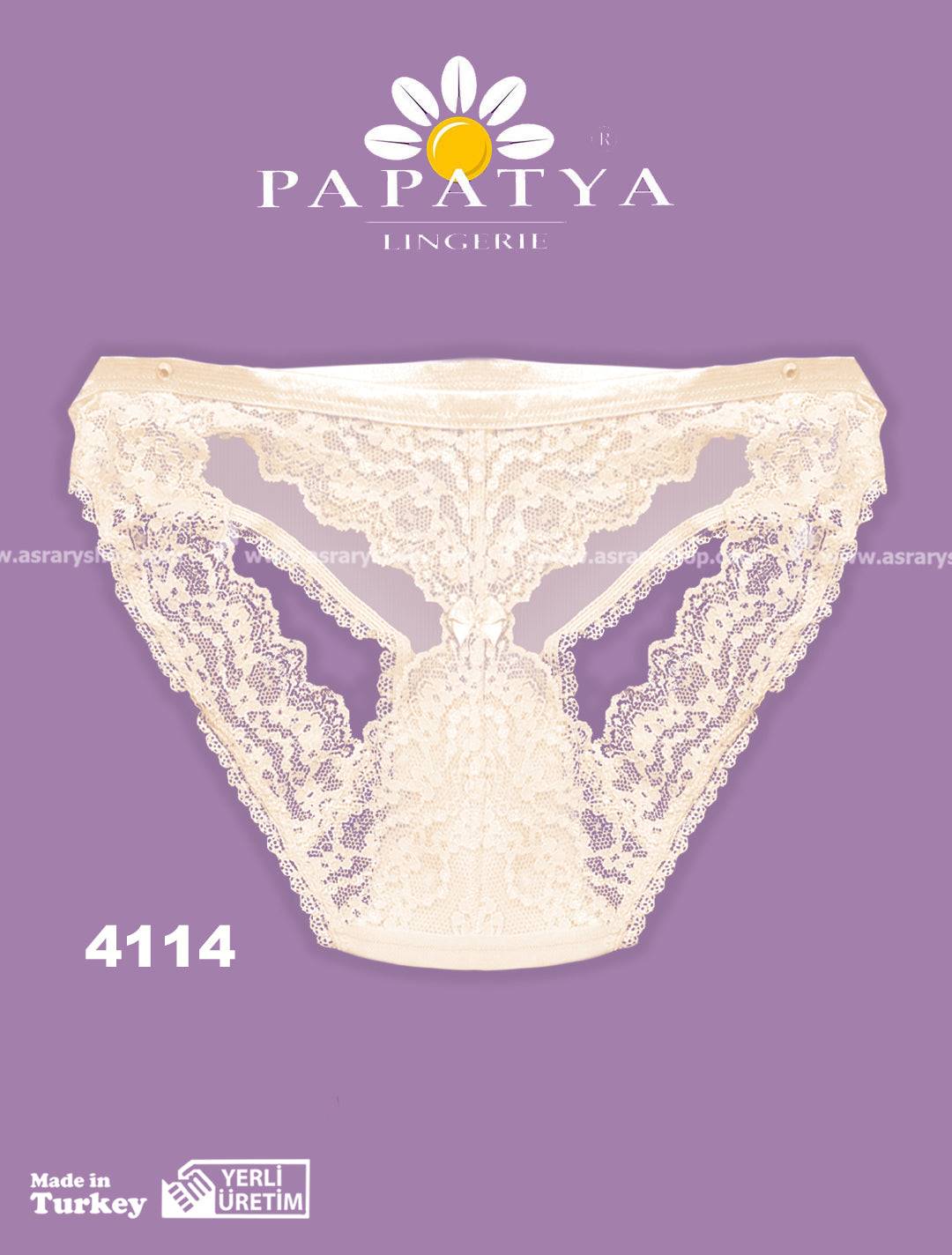 Papatya Chiffon & Lace Open-Back Lingerie Panty 4114 Off-White M-L