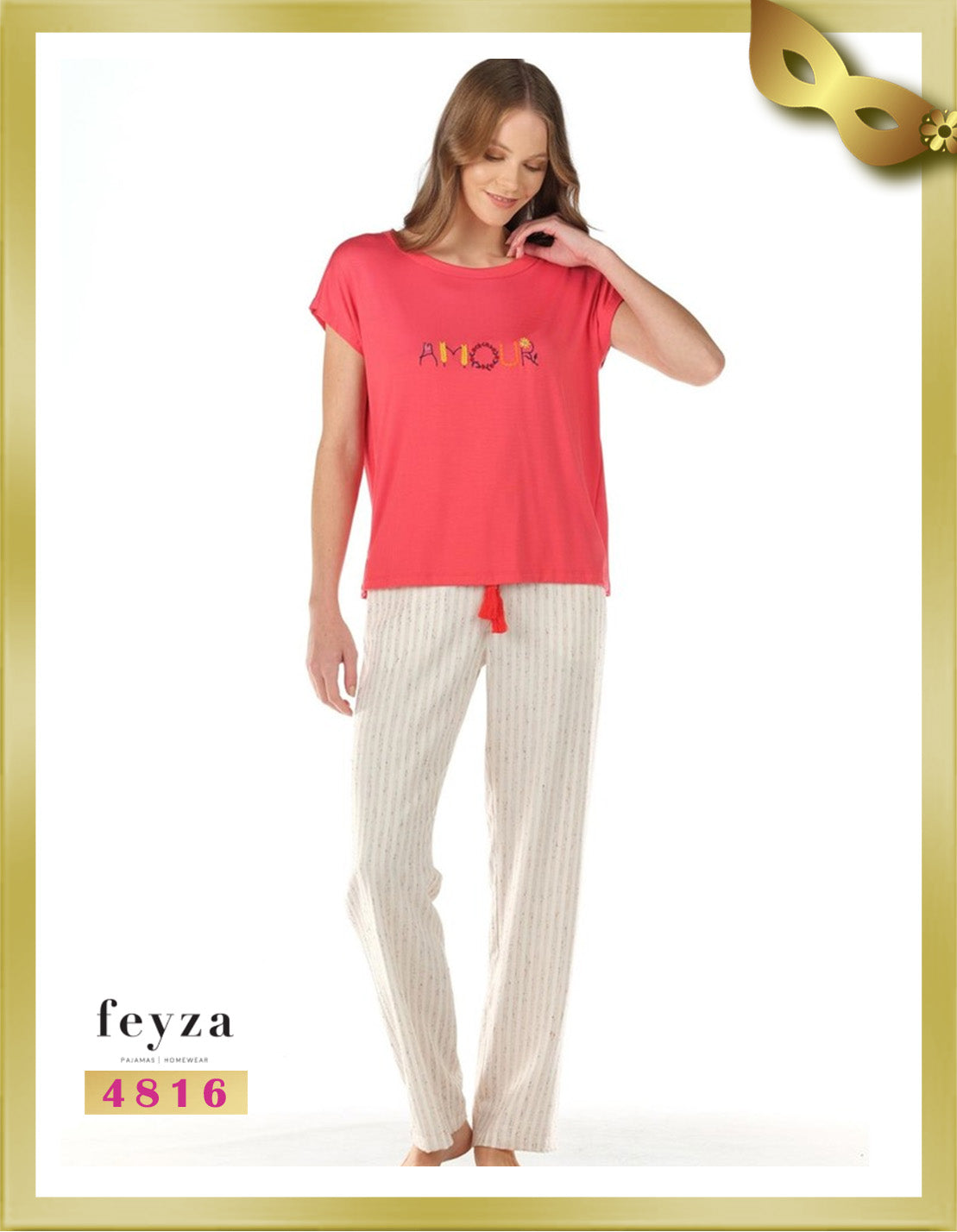 Feyza Short Sleeves Long Striped Pajamas 4816