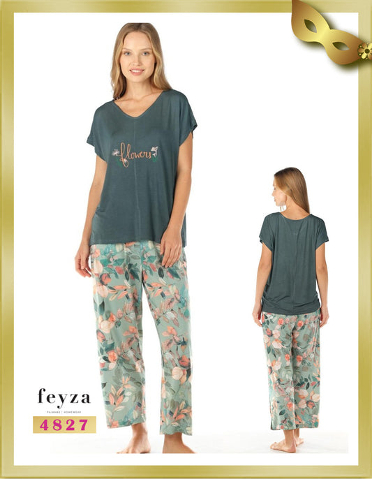 Feyza Short Sleeves Long Printed Pajamas 4827