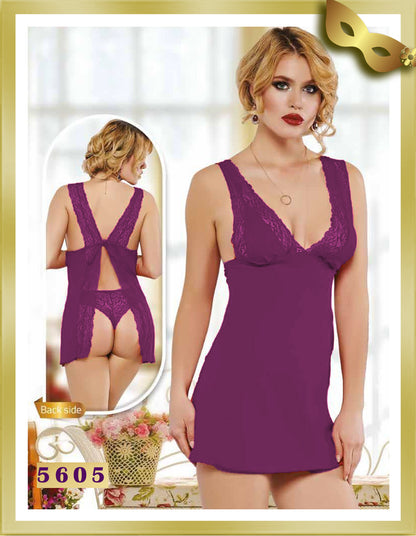 Vienna Lace Detailed Open Back Babydoll 5605 Palatinate Purple