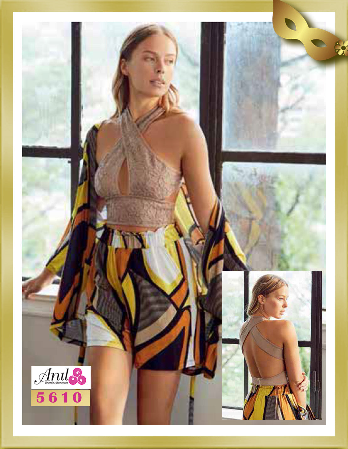 Anil Printed Robe & Crop Top and Shorts (3pcs) 5610 XL