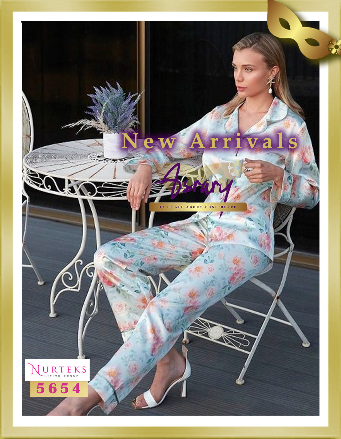 Nurteks Lingerie Floral Long Satin Pajamas 5654 Heather