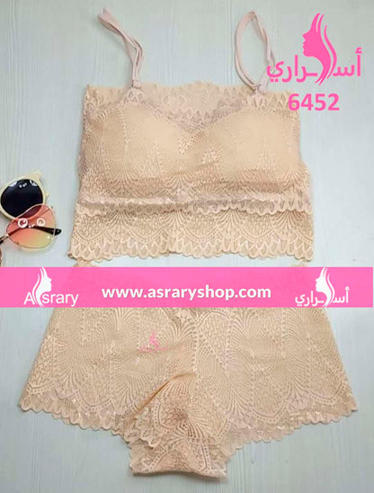 Asrary Shop Lace Soft Bra & Panty Set 6452 M Pink Lady