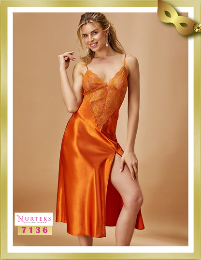 Nurteks Lingerie Long Satin Lingerie Nightgown 7136 Tahiti Gold