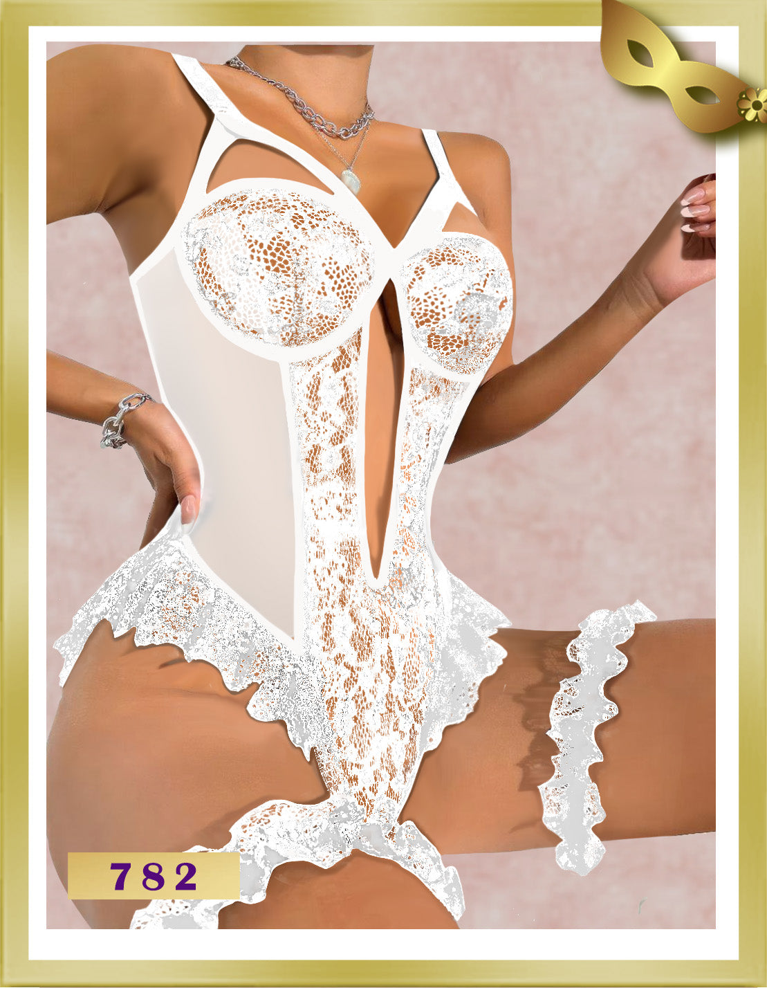 Dots Lace Lingerie Bodysuit 782 Free Size White