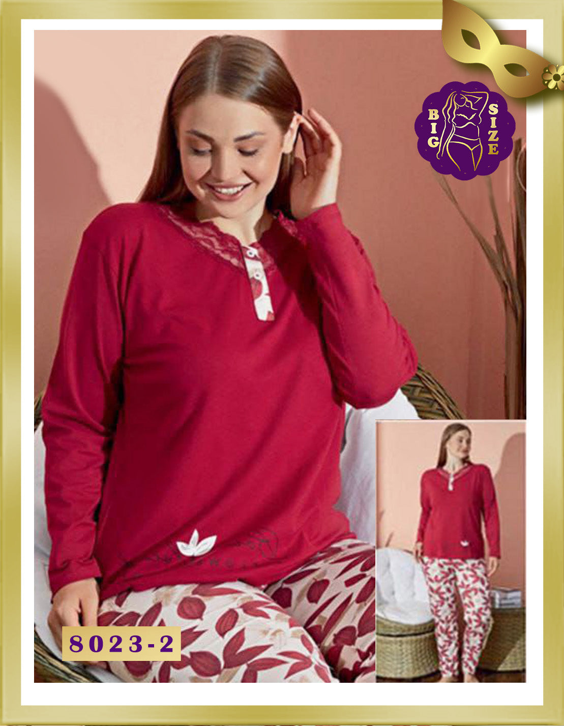 Elitol Special Size Long Cotton Pajamas 8023-2-B