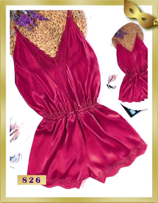 Satin with Lace Lingerie Romper 826