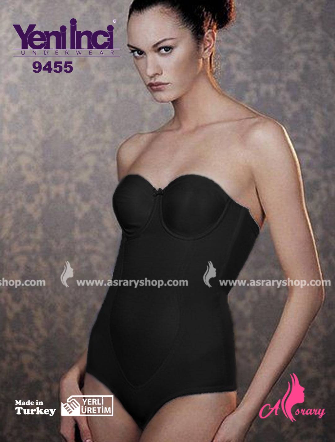 YENİ İNCİ Strapless Bodysuit Corset With Bra 9455 Black