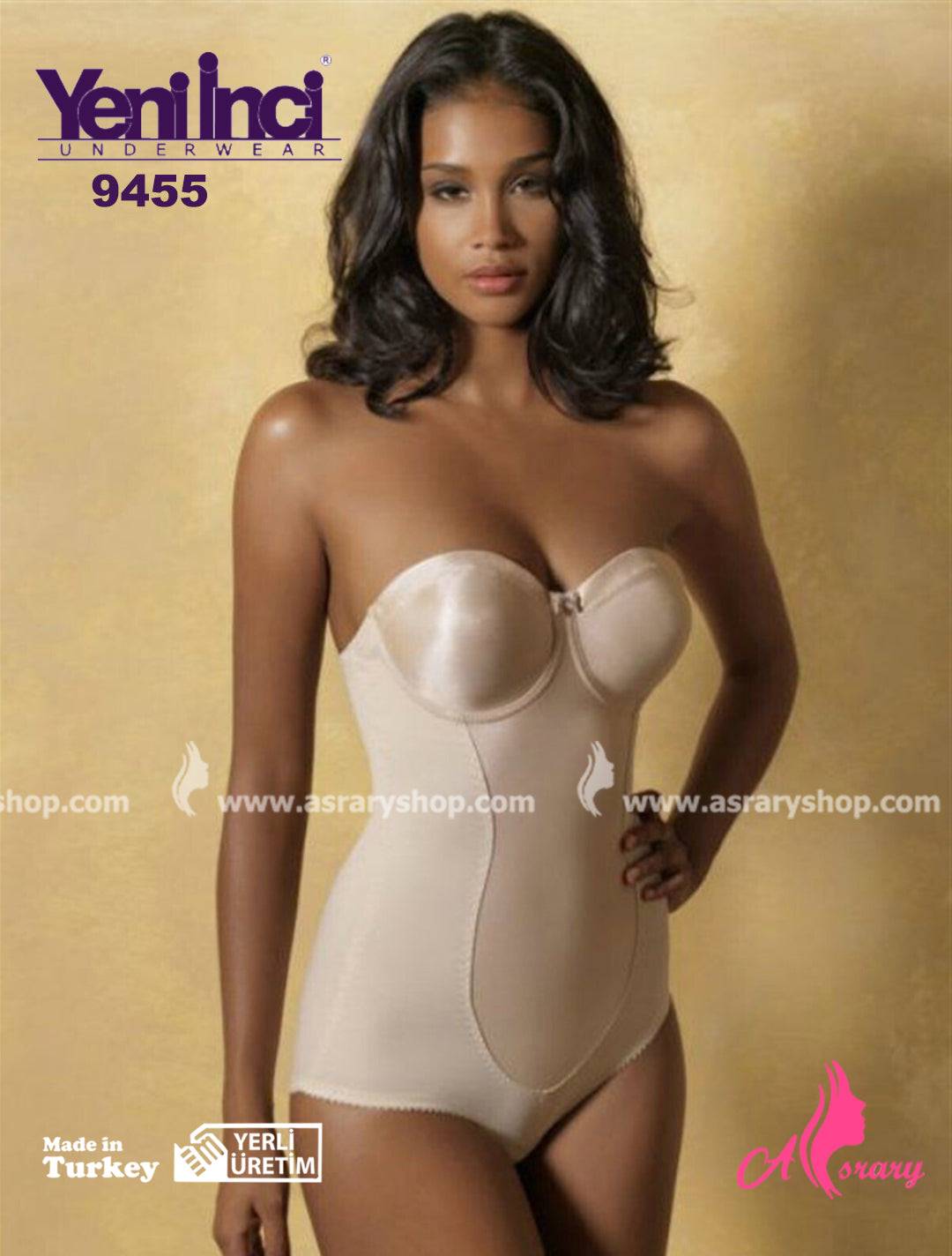 YENİ İNCİ Strapless Bodysuit Corset With Bra 9455 Beige