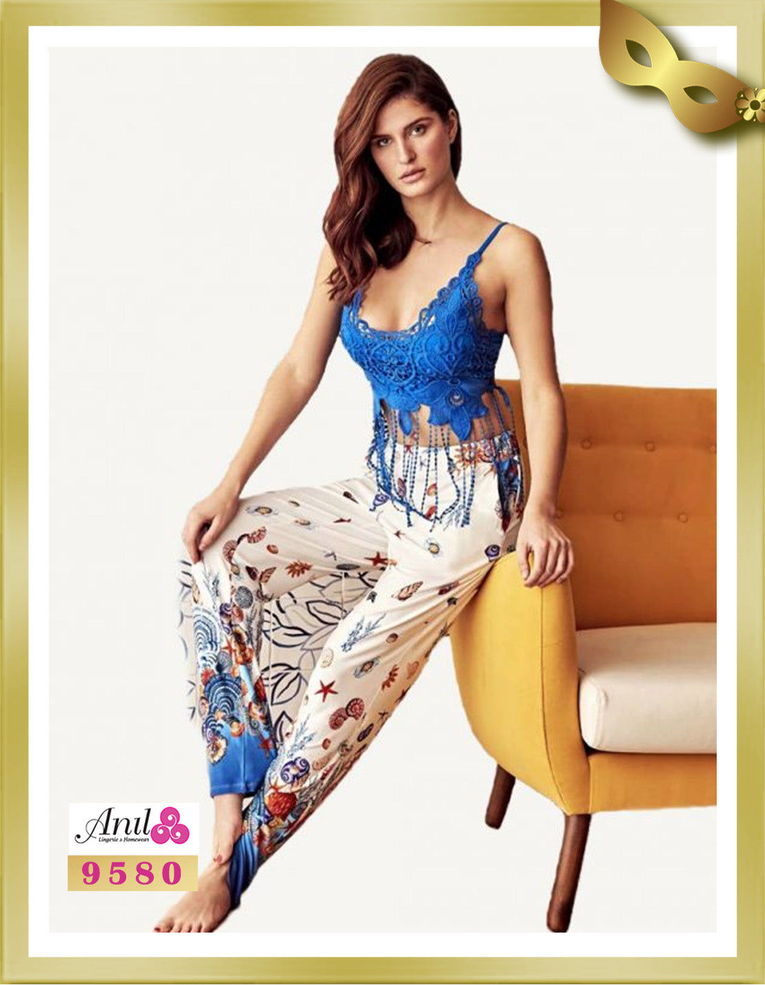 Anil Lace Detailed Bustier Long Pajamas 9580