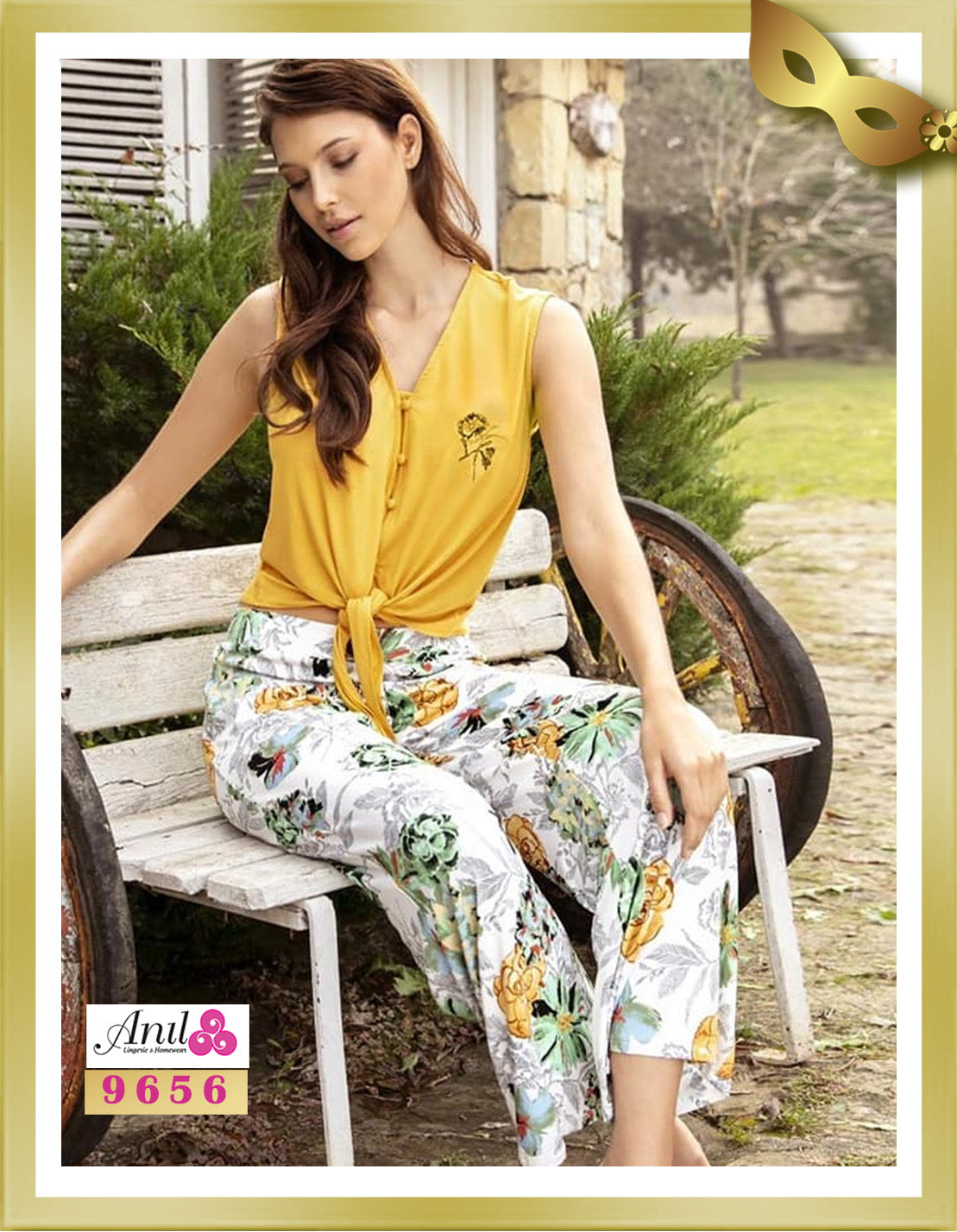 Anil Sleeveless Top Long Printed Pajamas 9656