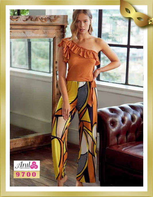 Anil One Shoulder Top and Printed Pant Pajamas 9700 XL