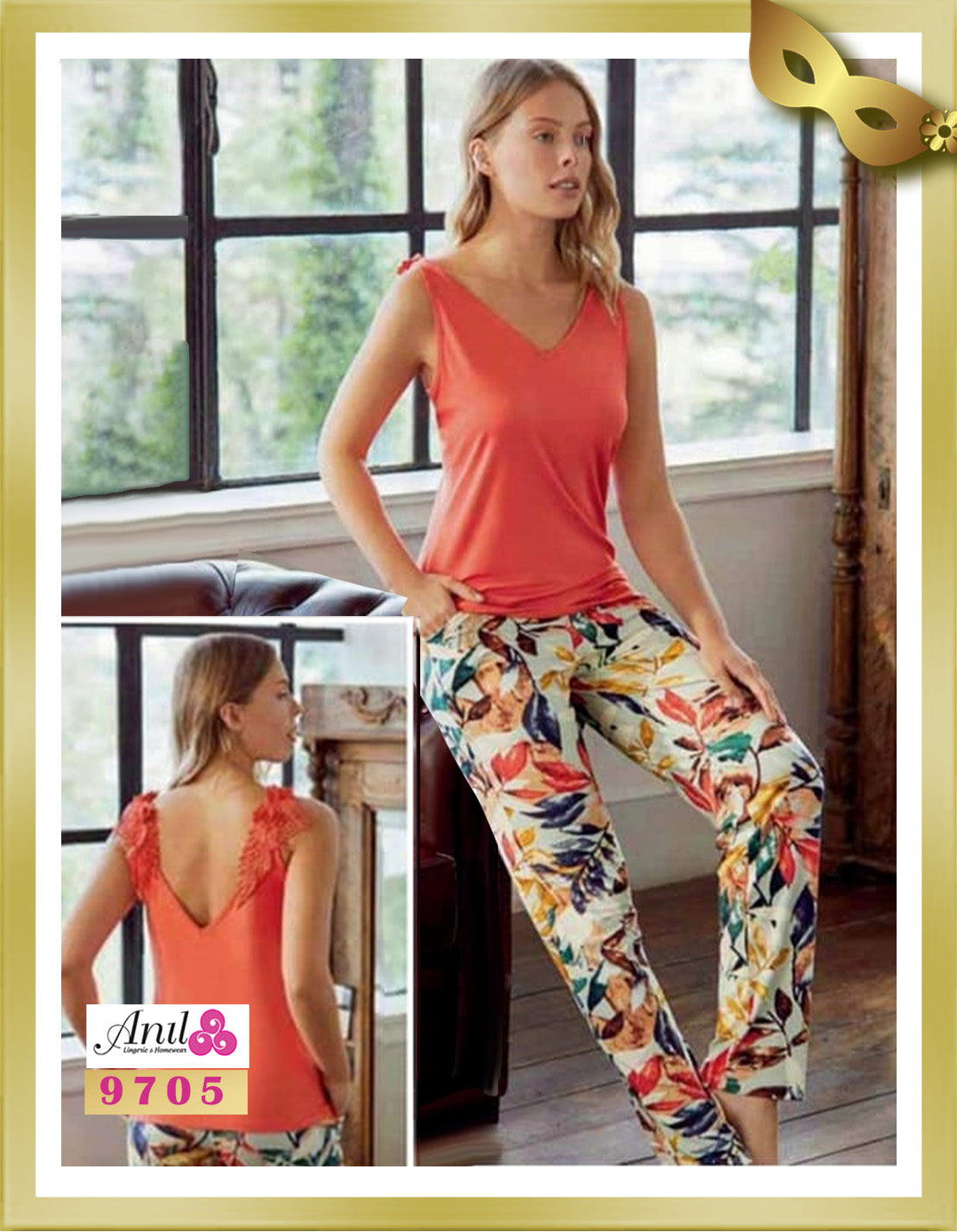 Anil Sleeveless Top and Floral Printed Pants Pajamas 9705 XL