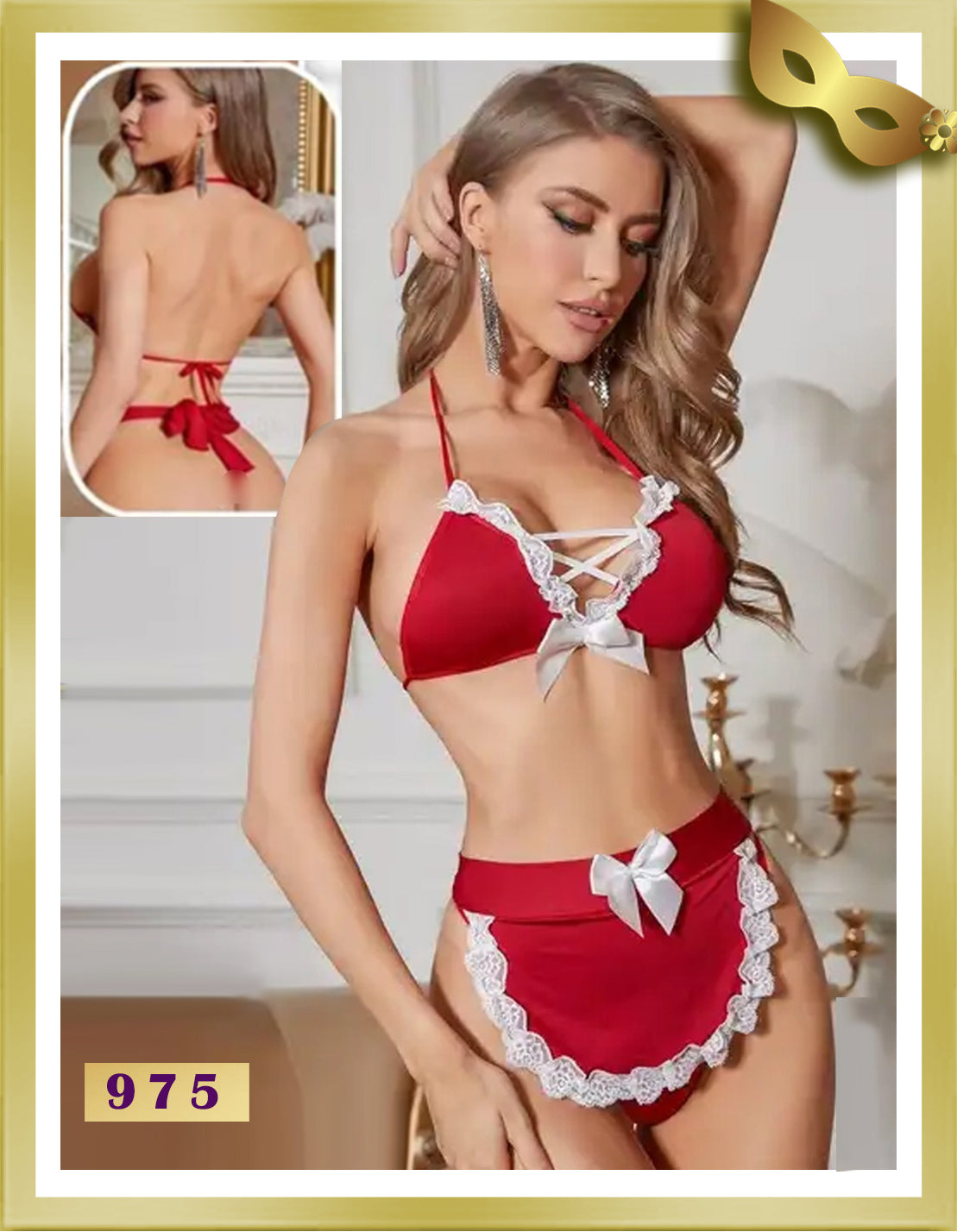 HN Red Maid Lingerie Costume Underwear Set 975