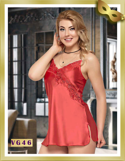 Vienna Short Satin Lingerie Nightgown VG52 Red