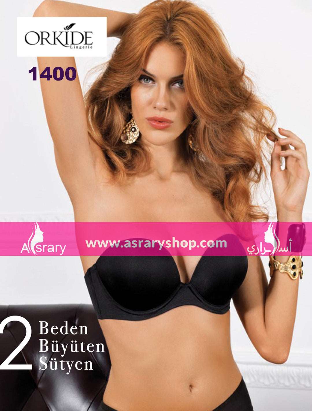 Orkide Double Push Up Strapless Bra 1400 Black B