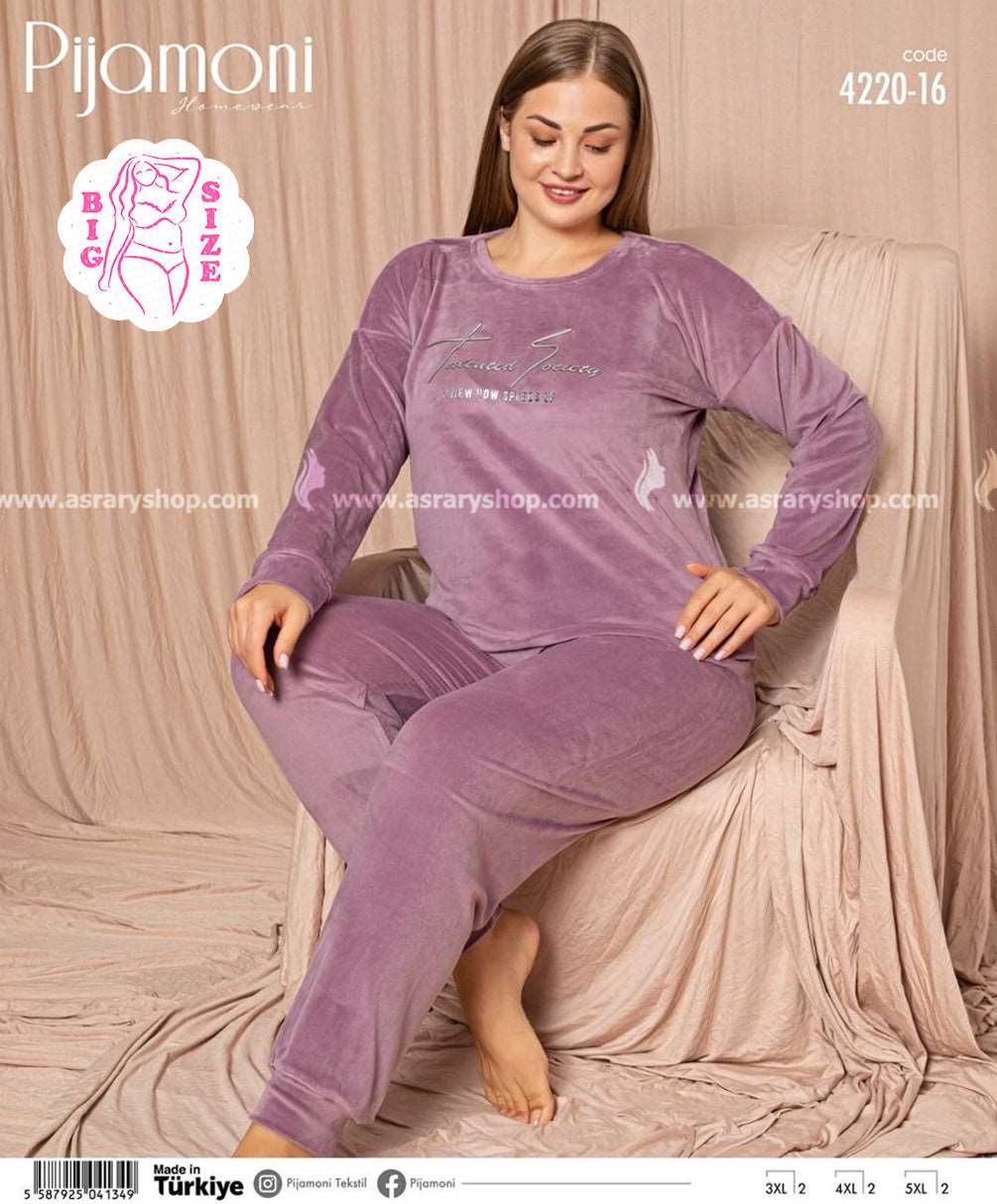 Pijamoni Special Size Long Velvet Pajamas 4220-16 5XL