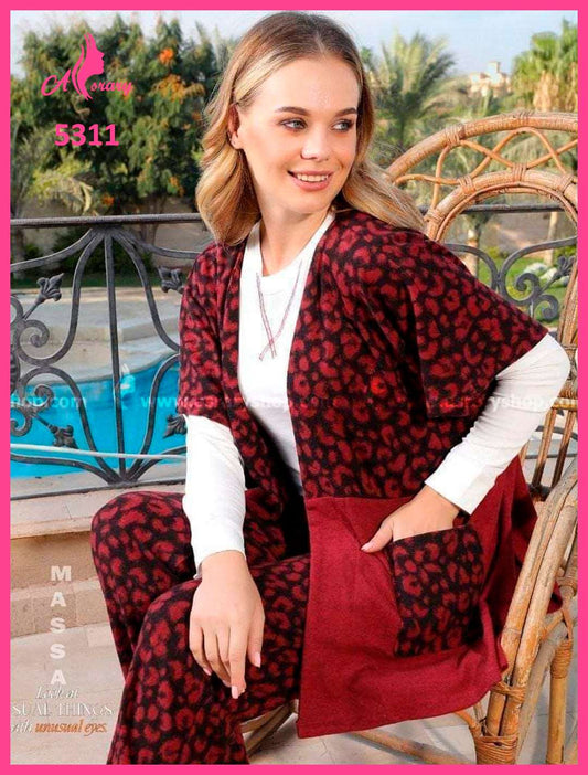 Massa Jacquard Wool Cardigan Pajamas Set (3pcs) 5311 XL Burgundy