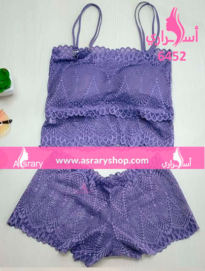 Asrary Shop Lace Soft Bra & Panty Set 6452 M Purple